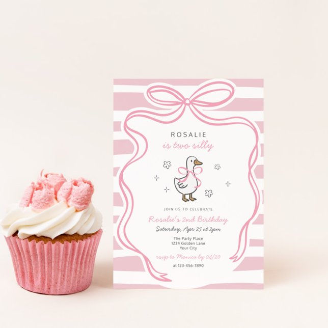 Två Fånig Goose Coquette Girls 2:a födelsedagen Inbjudningar (Two Silly Goose Girls 2nd Birthday Invite)