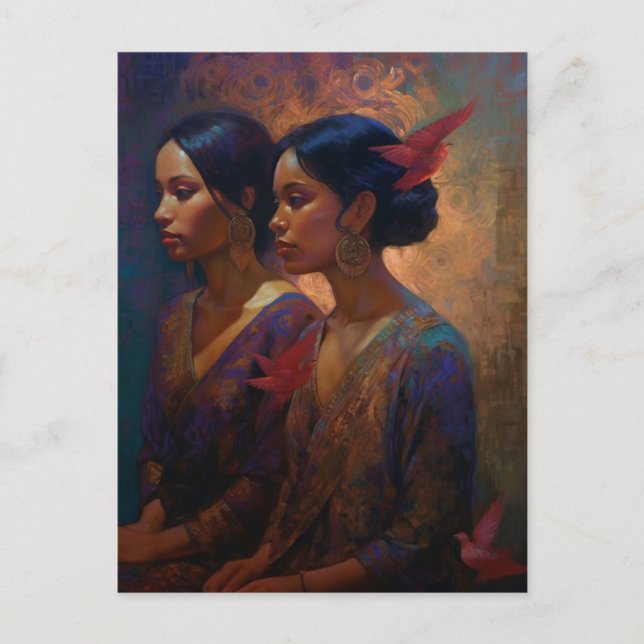 Två fantastiska kvinnovykort vykort (Framsida)