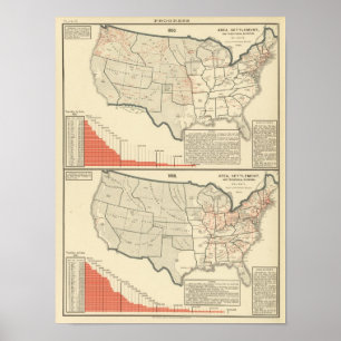 Två färg lithographed kartor av United States Poster