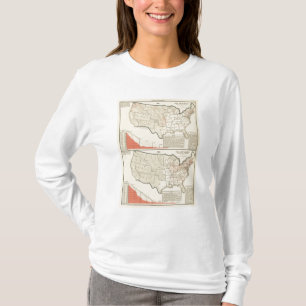 Två färg lithographed kartor av United States Tee