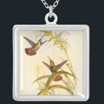 Två färgade Hummingbird som eftersträvar samma blo Silverpläterat Halsband<br><div class="desc">Konstnären John Gould var passionerad över fåglar. I färgaden teckning representeras de två hummingfåglarna och blomman på ett utmärkt sätt. Detaljerna i den här färgstarka bran kommer att glädja älskare.</div>