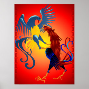 Två färgstarka Tuppar Poster