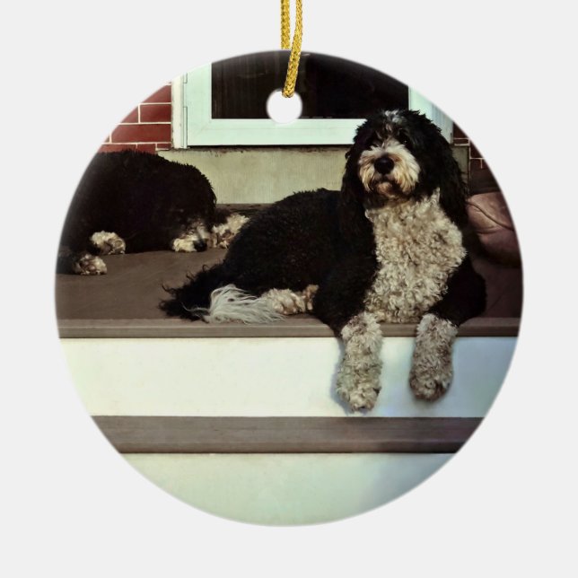 Två fårhäftor på fläsk julgransprydnad keramik (Framsidan)