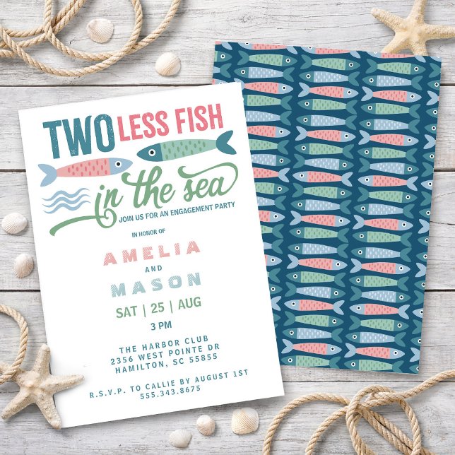 Två Färre Fiskar i Havet Förlovningsfest Inbjudningar (Two Less Fish in the Sea Engagement Party Invitation)