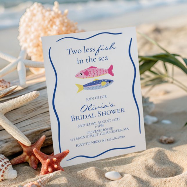Två färre fiskar i havet kustnära bröllopsdusch inbjudningar (Skapare uppladdad)