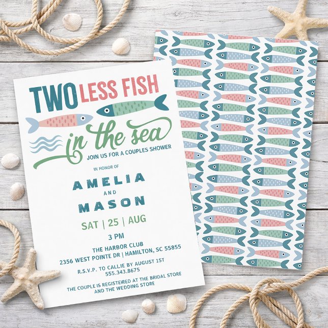 Två Färre Fiskar i Havet Par Bröllopsdusch Inbjudningar (Two Less Fish in the Sea Couples Bridal Shower Invitation)