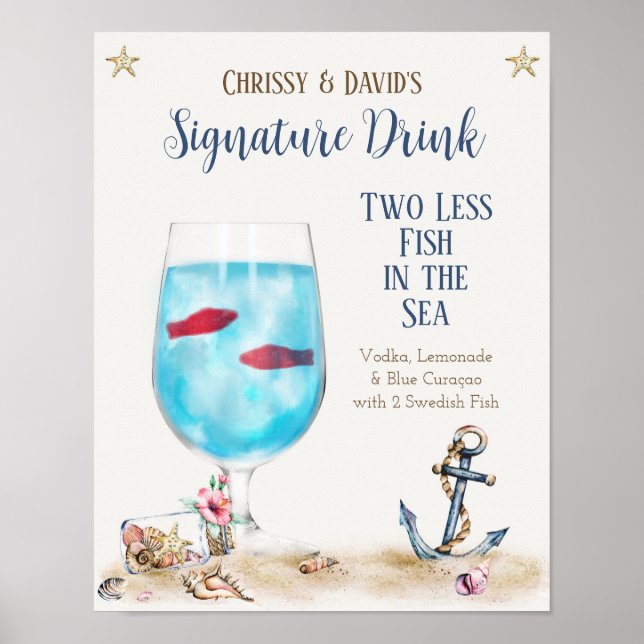 Två Färre Fiskar i Havet Signaturdrycksskylt Poster (Framsidan)