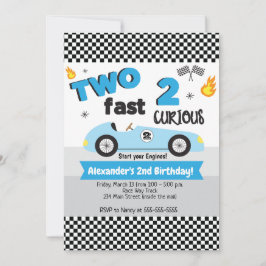 Två Fast 2 Nyfikna Blue Racecar Boy Birthday Inbjudningar