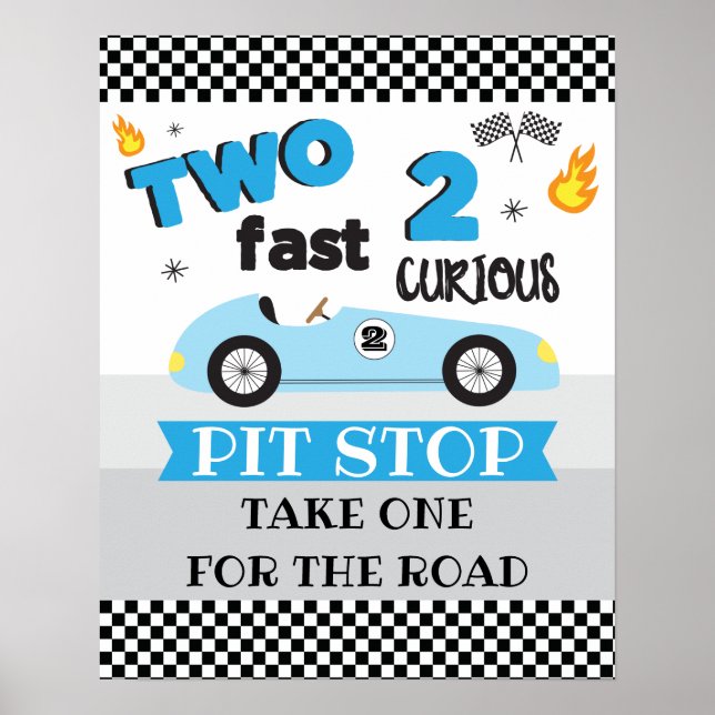 Två Fast 2 Nyfikna racecar-födelsedagsskylt Poster (Framsidan)