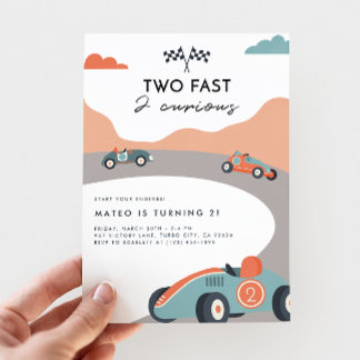 Två Fast 2-Nyfikna Retro-Tävling-kort, andra födel Inbjudningar