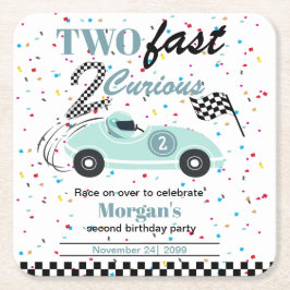 Två Fast 2Nyfikna blåsportbilar andra födelsedagen Underlägg Papper Kvadrat