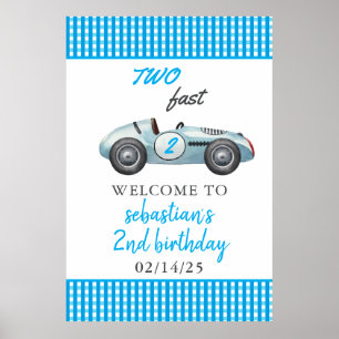 Två Fast Blue Tävling-kort, andra födelsedag Party Poster