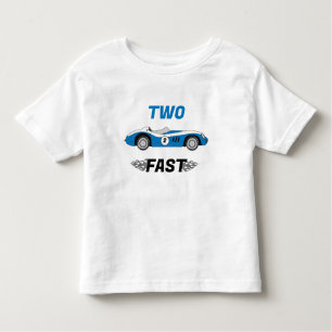Två Fast Blue Vintage Tävling Car Boy 2:a födelsed T Shirt