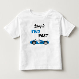 Två Fast Blue Vintage Tävling Car Boy 2:a födelsed T Shirt