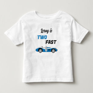 Två Fast Blue Vintage Tävling Car Boy 2:a födelsed T Shirt