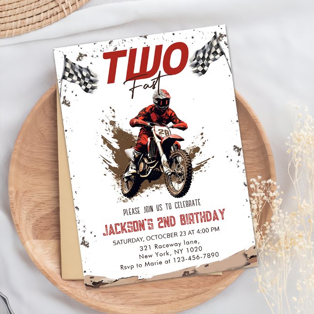 Två Fast Dirt Bike Äventyr 2:a födelsedagen Party Inbjudningar (Skapare uppladdad)