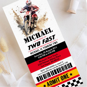 Två Fast Dirt Bike Biljett-pass andra födelsedag Inbjudningar