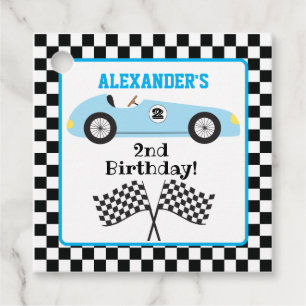 Två Fast Racecar Blue Tävla Boy Birthday Gåvor Etiketter