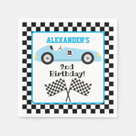 Två Fast Racecar Blue Tävla Boy Birthday Pappersservett