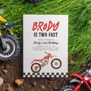 Två Fast Red Dirt Bike Boy 2:a födelsedagen Inbjudningar