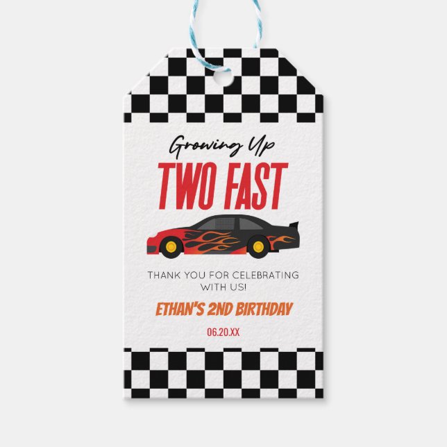 Två Fast Red Flame-Tävling-kort, andra födelsedag  Presentetikett (Framsidan)