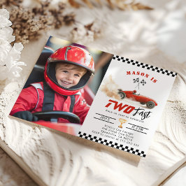 Två Fast Red Photo Tävling car Boy 2:a födelsedage Inbjudningar