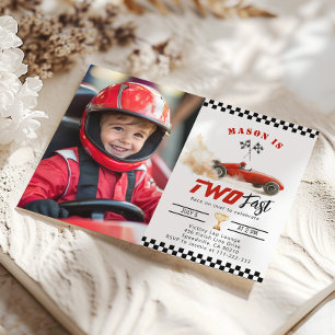Två Fast Red Photo Tävling car Boy 2:a födelsedage Inbjudningar