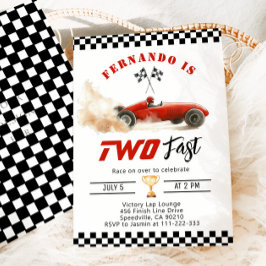 Två Fast Red tävling car Boy 2:a födelsedag Inbjudningar