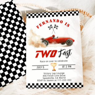 Två Fast Red tävling car Boy 2:a födelsedag Inbjudningar