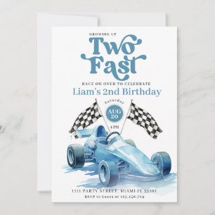 Två Fast Tävla Boy Blue Tävling Car-Födelsedagsfes Inbjudningar
