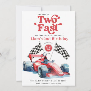 Två Fast Tävla Boy Red Tävling Car-Födelsedagsfest Inbjudningar