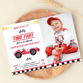 Två Fast Tävling Car Boy 1:a födelsedagsfoto Party Inbjudningar