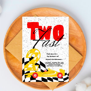 Två Fast Tävling Car Boy 2:a födelsedag Party inbj Inbjudningar