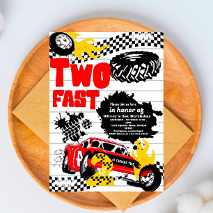 Två Fast Tävling Car Boy 2:a födelsedag Party inbj Inbjudningar