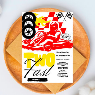 Två Fast Tävling Car Boy 2:a födelsedag Party inbj Inbjudningar