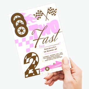 Två Fast Tävling Car Boy 2:a födelsedag Party inbj Inbjudningar