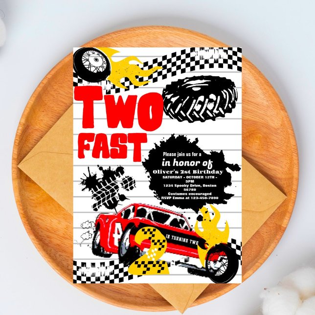 Två Fast Tävling Car Boy 2:a födelsedag Party inbj Inbjudningar (Skapare uppladdad)