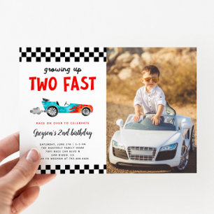Två Fast Tävling Car Boy 2:a födelsedag Party Inbjudningar