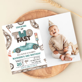 Två Fast Tävling Car Boy 2:a födelsedag Party Inbjudningar