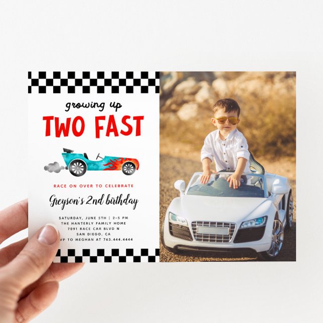 Två Fast Tävling Car Boy 2:a födelsedag Party Inbjudningar (Skapare uppladdad)