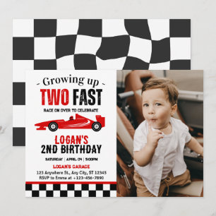 Två Fast Tävling Car Boy 2:a födelsedag Party Inbjudningar