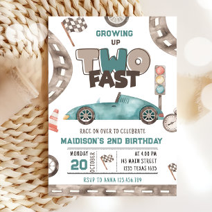 Två Fast Tävling Car Boy 2:a födelsedagen Inbjudningar