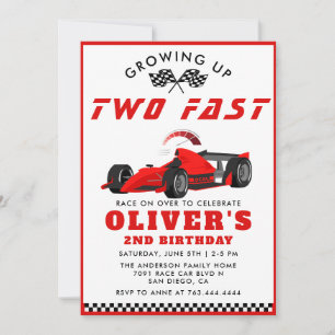 Två Fast Tävling Car Boy 2:a födelsedagen Party Inbjudningar