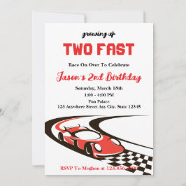 Två Fast Tävling Car Boy 2:a födelsedagen Party Inbjudningar