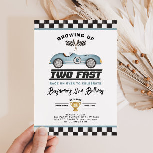 Två Fast Tävling Car Boy 2:a födelsedagen Party Inbjudningar