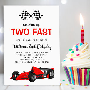 Två Fast Tävling Car Boy 2:a födelsedagen Party Inbjudningar