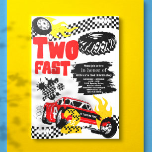 Två Fast Tävling Car Boy 2:a födelsedagen Party Inbjudningar
