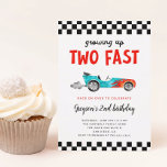 Två Fast Tävling Car Boy 2:a födelsedagen Party Inbjudningar<br><div class="desc">Biltemat Cute tävling,  barn 2:a födelsedagekortet,  med illustration av ett blått vintage bil med lågor. I texten står det: "Uppväxt två gånger snabbare".</div>