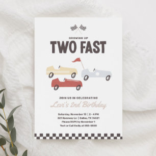 Två Fast Tävling Car Boy 2:a födelsedagen Party Inbjudningar