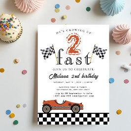 Två Fast Tävling Car Boy 2:a födelsedagen Party Inbjudningar